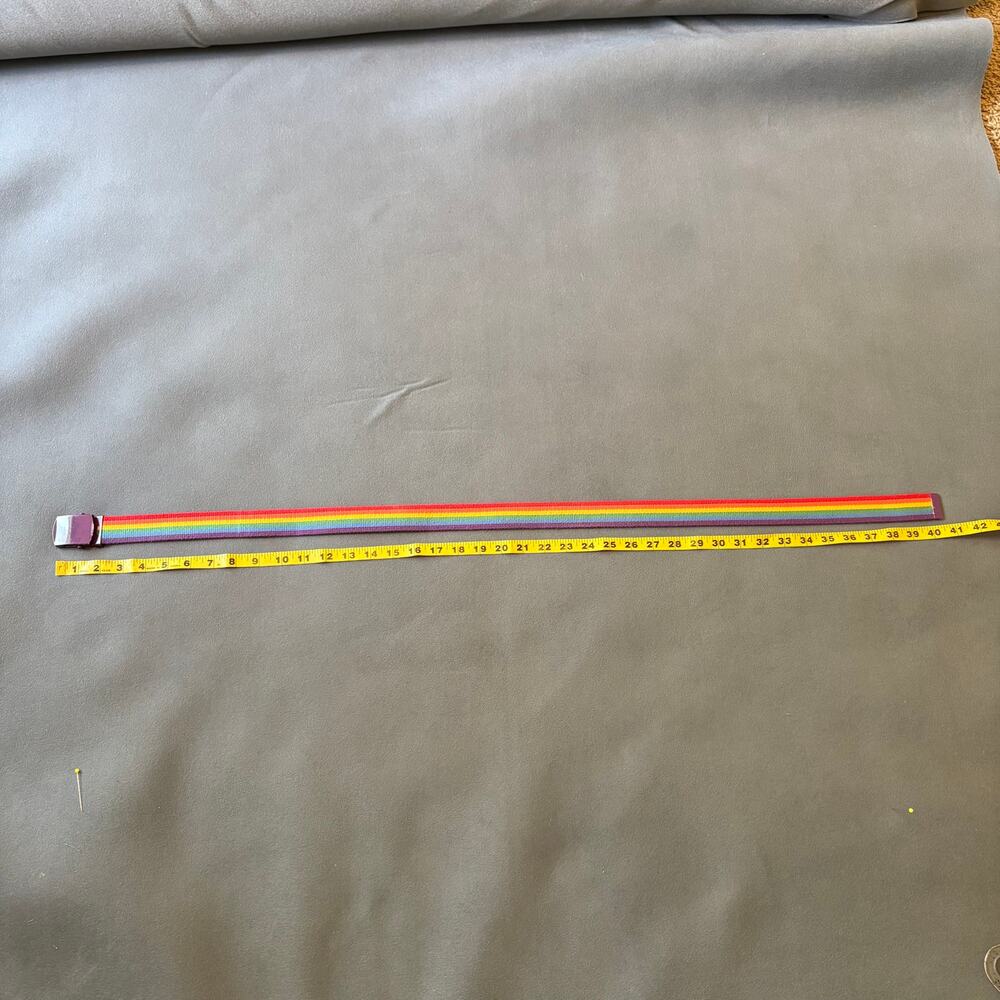 Vintage Rainbow Web Belt Purple Buckle 40” Adjustable